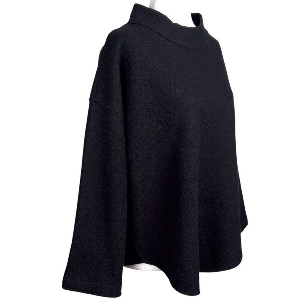 NWT Eileen Fisher Lightweight Boiled Wool Funnel Neck Top Black Size Medium - Picture 10 of 16